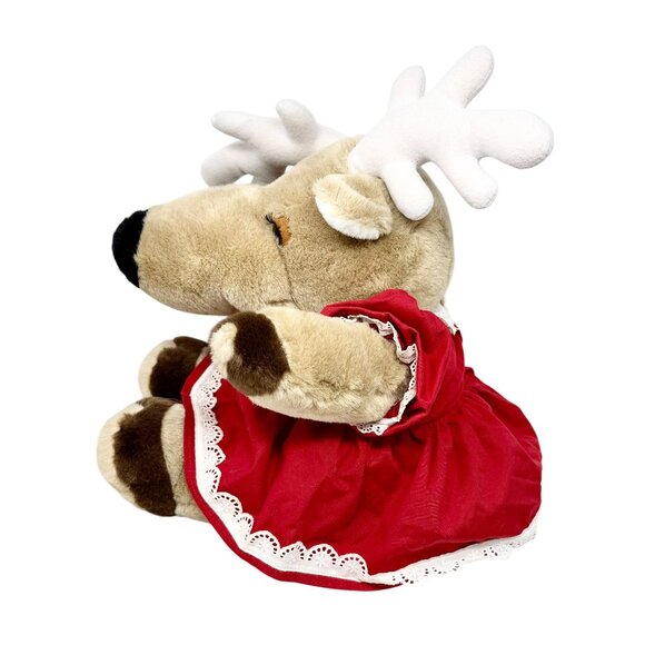 Vintage Reindeer Plush Red Dress Lace Long Face Antlers 23" Tall - Picture 4 of 11